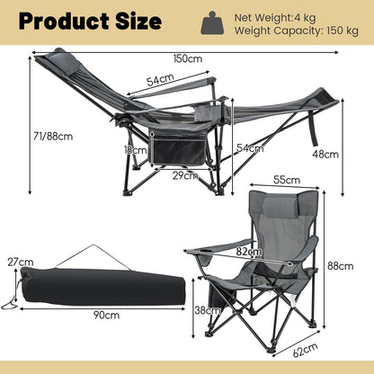 2 in 1 Portable Reclining Camp Chair with Detachable Footrest