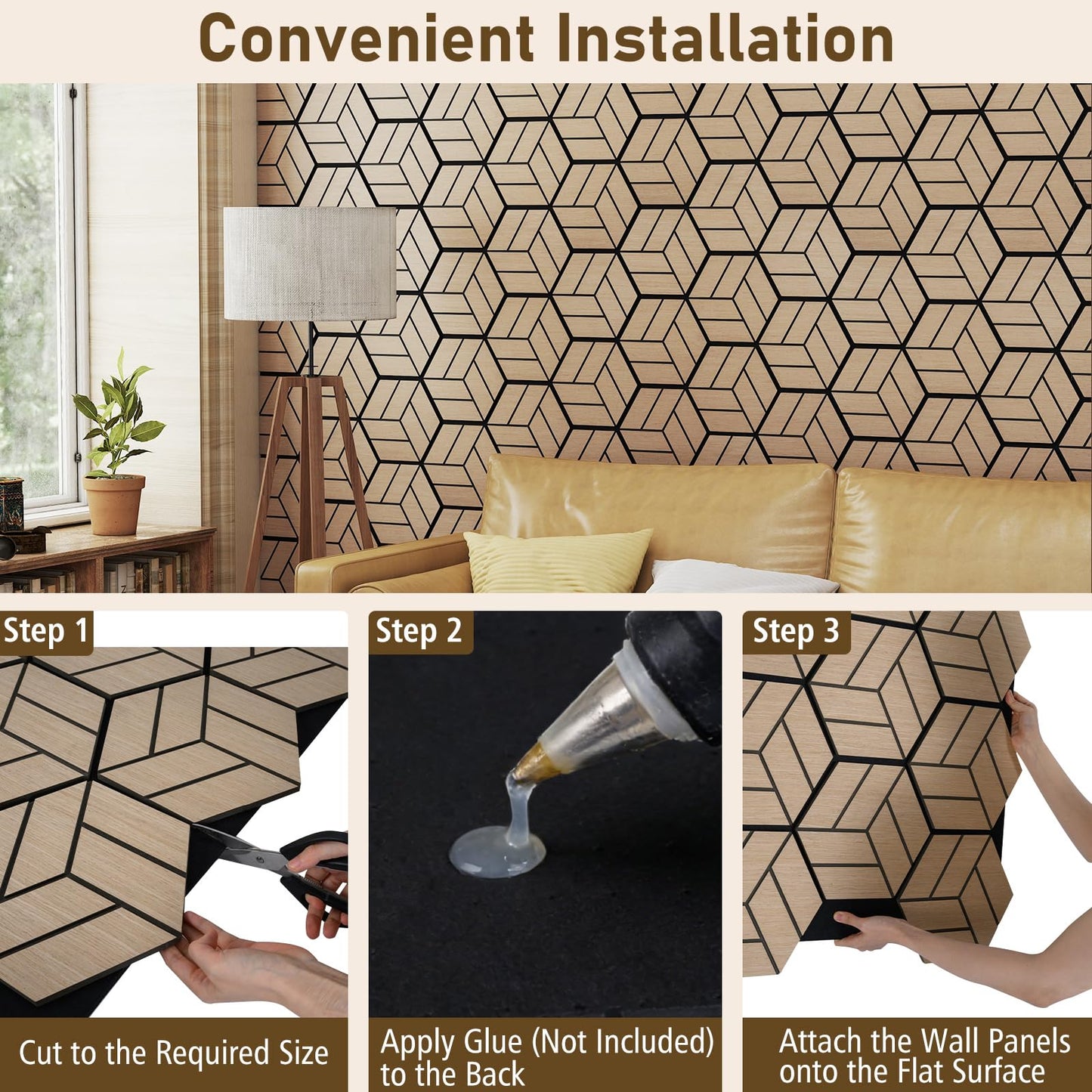 4 Pack Acoustic Panels for Walls Sound Absorbing Panel with 9 Hexagonal Wooden Boards