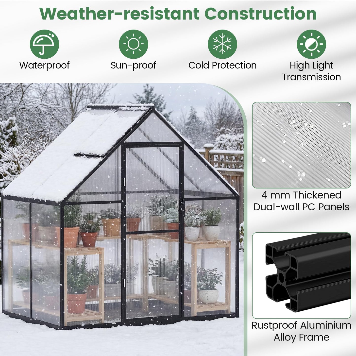 Polycarbonate Greenhouse Large Walk-in Aluminum Sunroom
