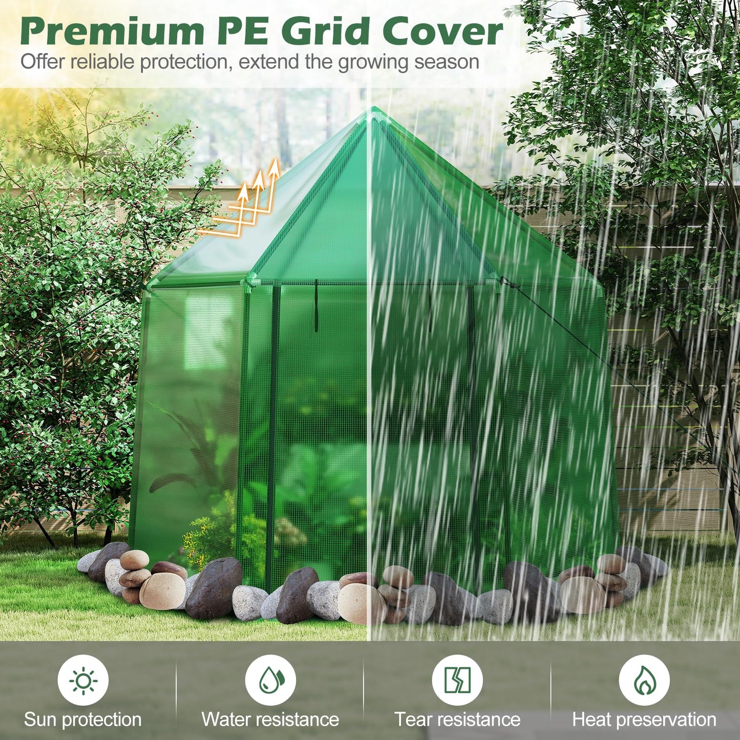 Walk In Greenhouse, 198 x 172 x 190cm Polytunnels Grow House with PE Cover