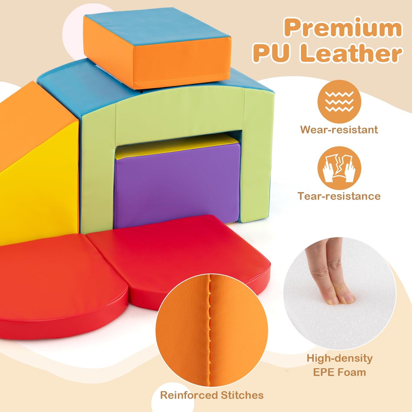 6 Pieces Foam Climbing Blocks Soft Play Climbing for Toddlers with Tunnel