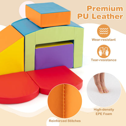 6 Pieces Foam Climbing Blocks Soft Play Climbing for Toddlers with Tunnel