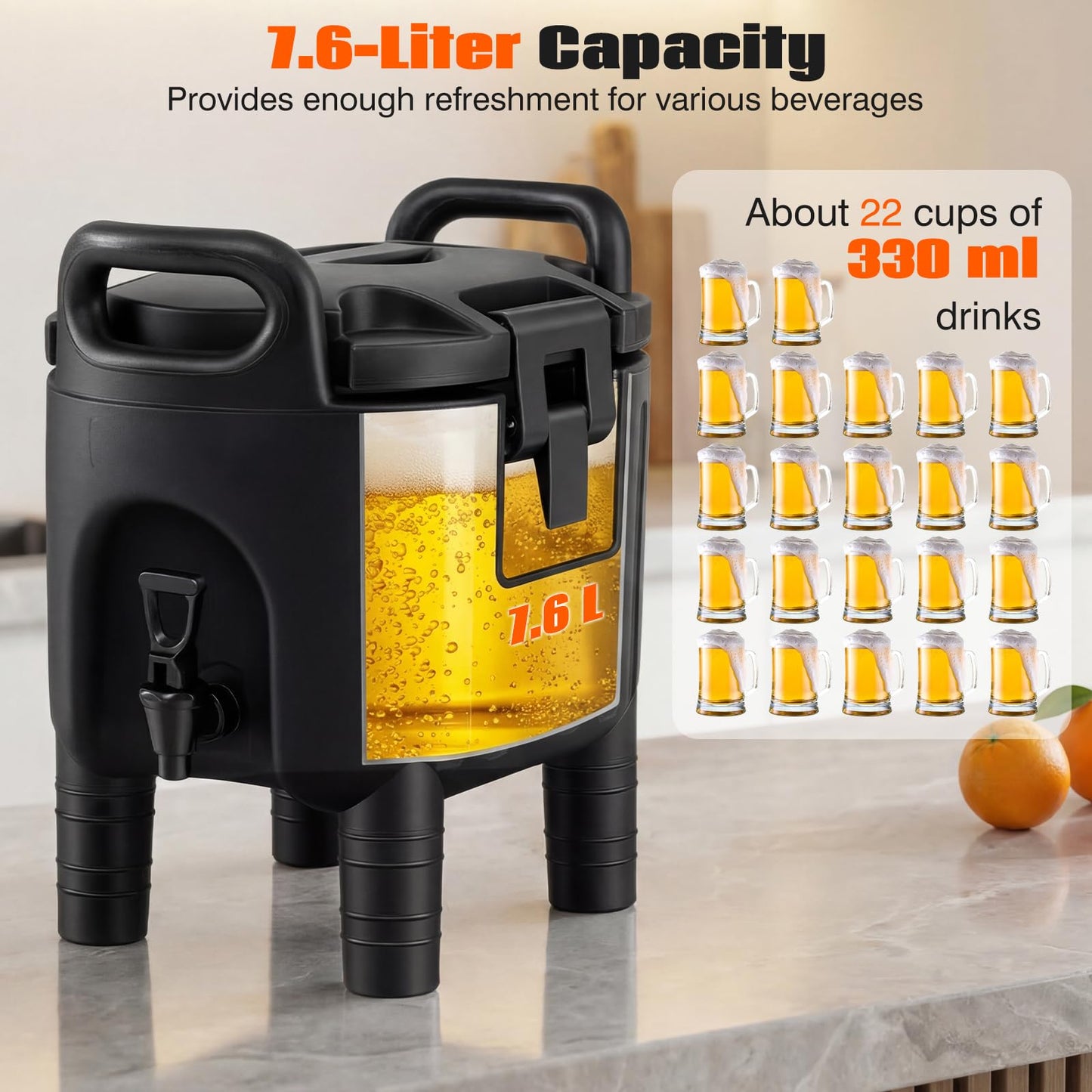 7.6L/10L Insulated Beverage Dispenser, Hot & Cold Drinks Server Container with Handles