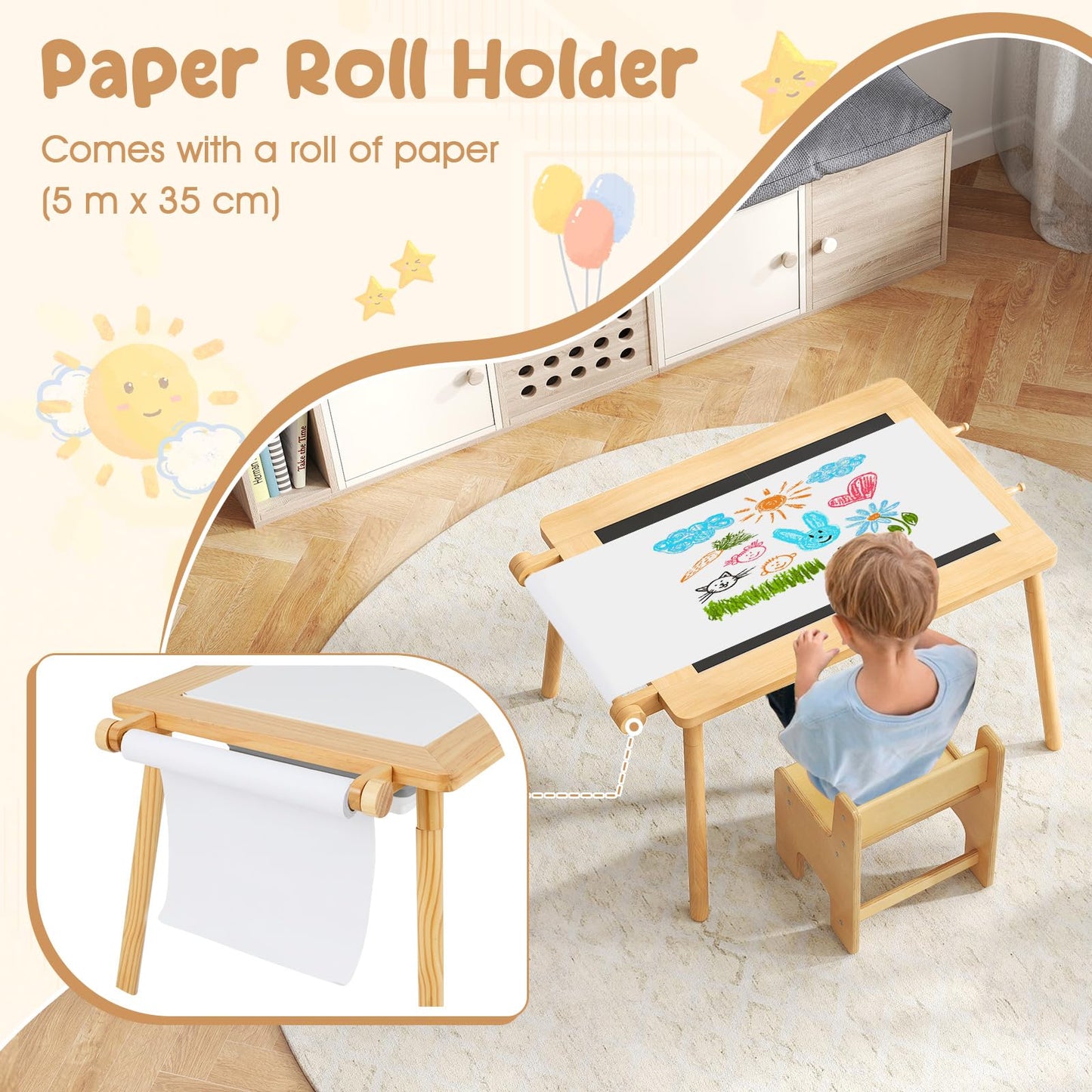 Sensory Table and Chair Set with Foldable Bins for Kids 2 to 8