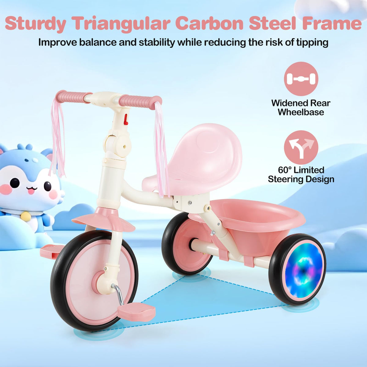 Kids Tricycle, Foldable Toddler Trike with Lighting Wheels