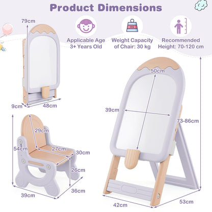 Height-adjustable and Foldable Standing Kids Art Easel with Chair
