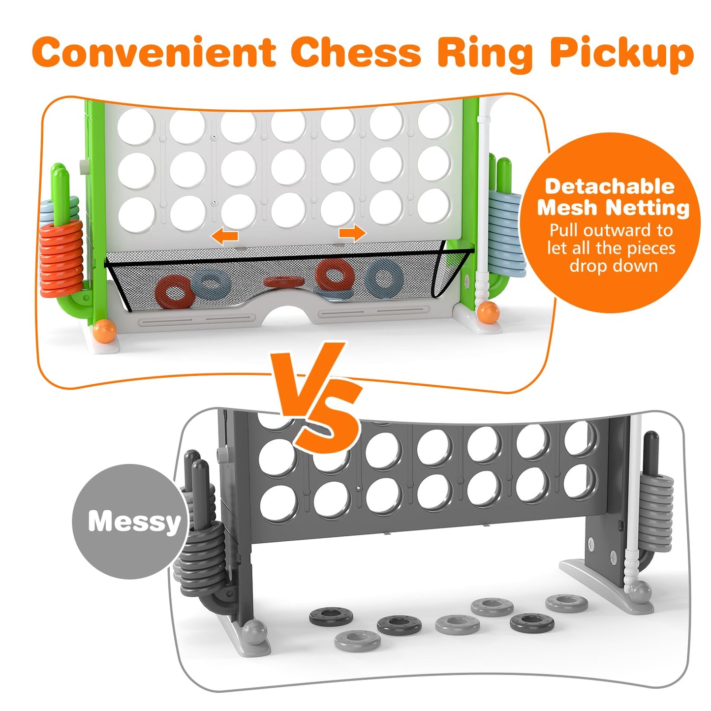 Jumbo 4-in-a Row Game Set with Basketball Hoop and 42 Rings