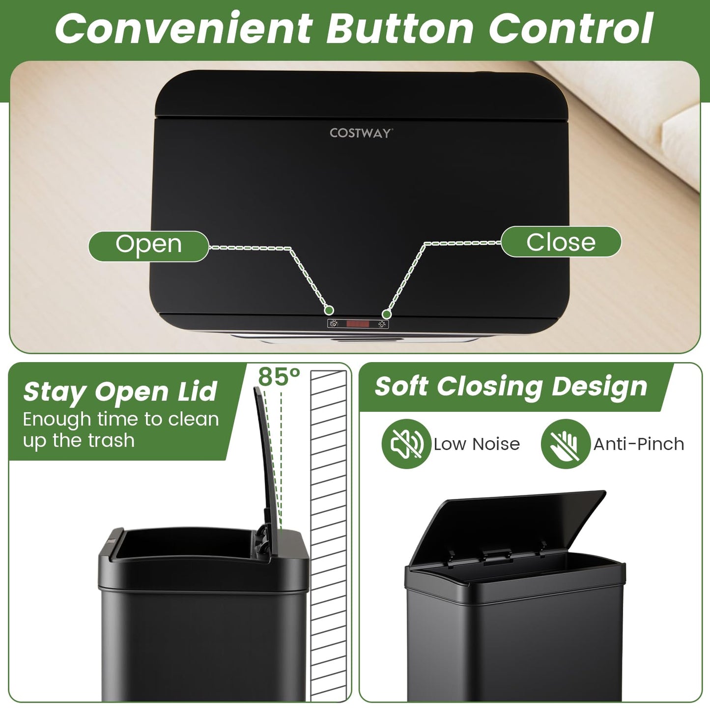 56L Stainless Steel Trash Can Touchless Recycling Garbage Bin