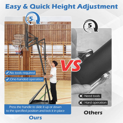 Basketball Hoop System with 44 Inch Shatterproof Backboard and Basketball Rebounder