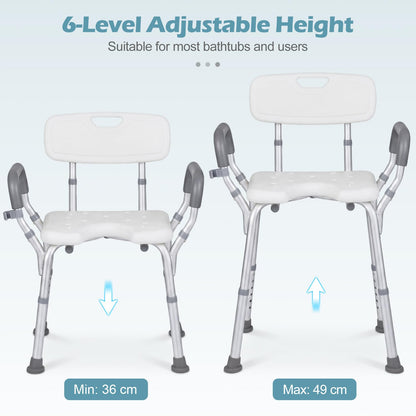 Shower Chair with Back and Arms, 6 Height Adjustable Bath Seat Shower Stool