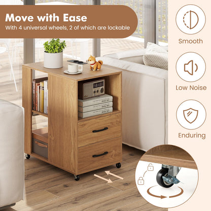 Bedside Table with Charging Station, Rolling Nightstand End Sofa Side Table