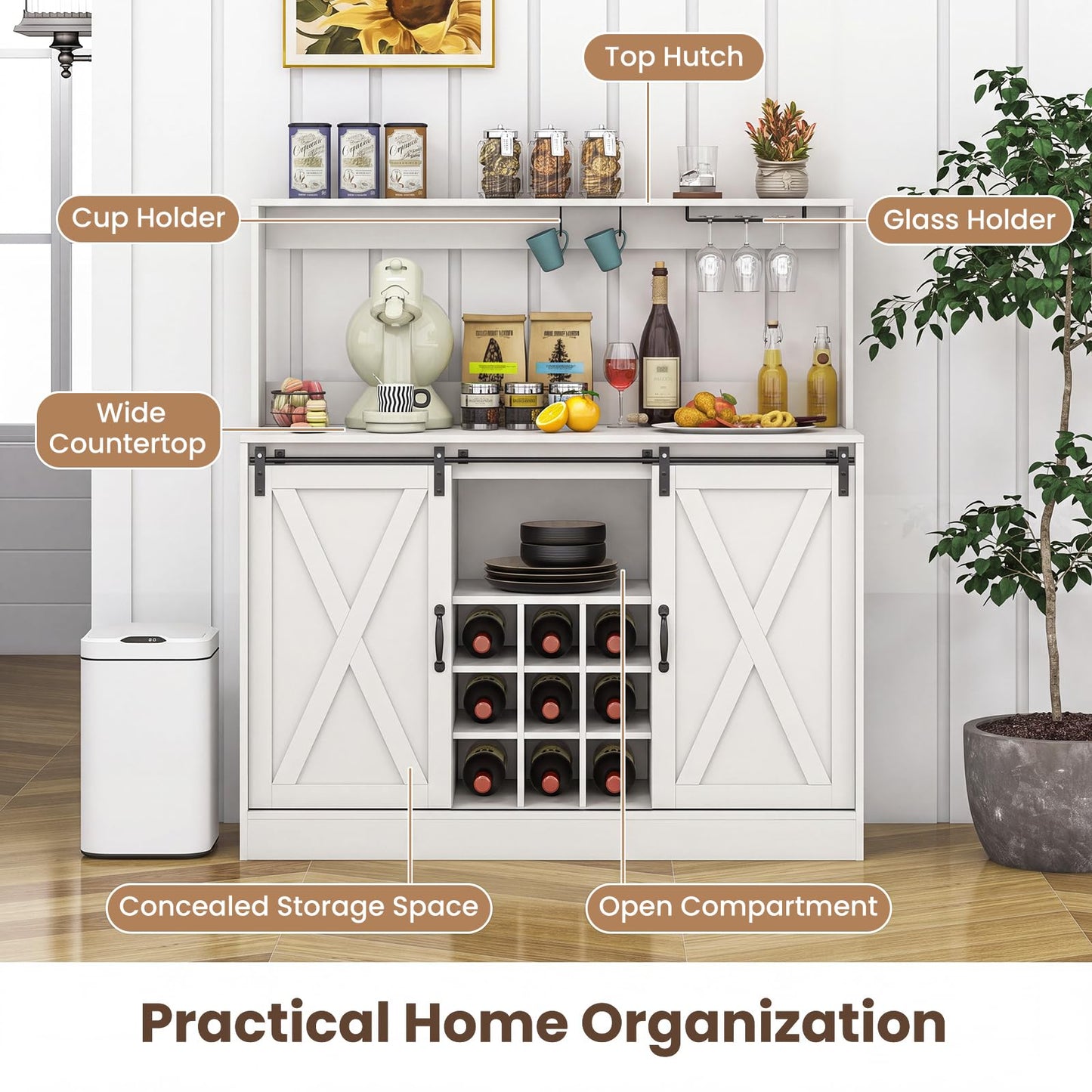 Kitchen Buffet Sideboard with Charging Station,Hutch