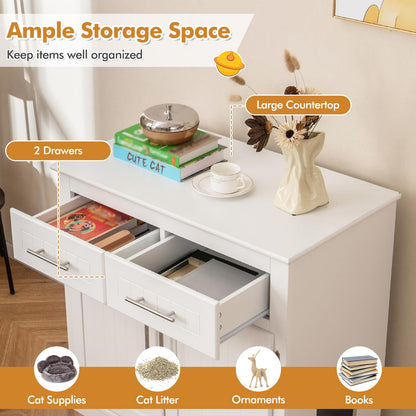 Wooden Cat Litter Box Enclosure with 2 Drawers