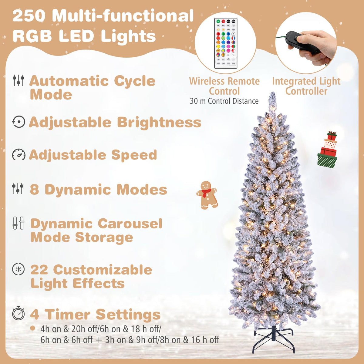 6FT Pre-Lit Christmas Tree with RGB LED Lights