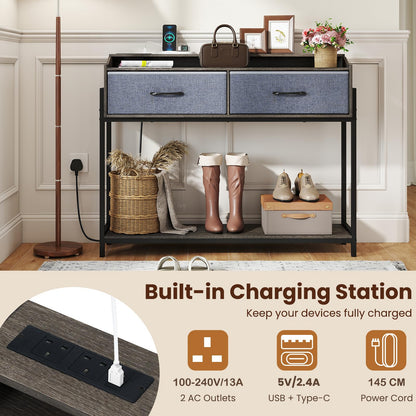 Console Table with Charging Station 110cm Entryway Table with 2 Drawers