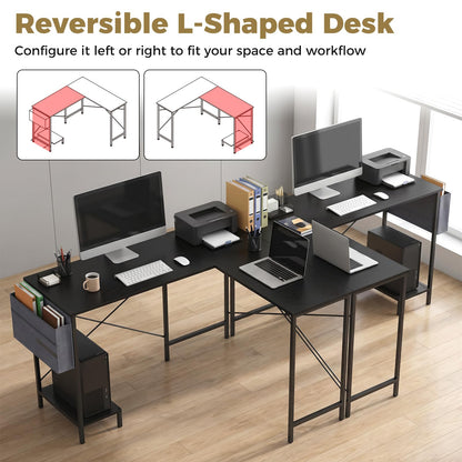 L-Shaped Computer Desk, Metal Frame Reversible Double Study Writing Workstation