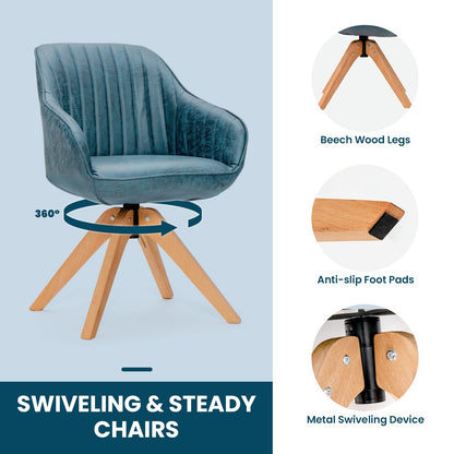 Set of 2/4 360° Swivel Accent Chair with Solid Wood Legs