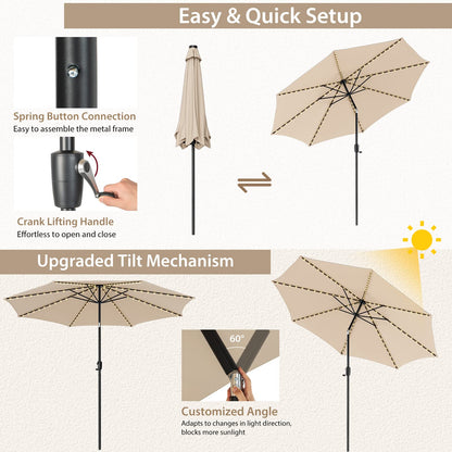 112 Solar Powered LED Lights Patio Umbrella with Tilt