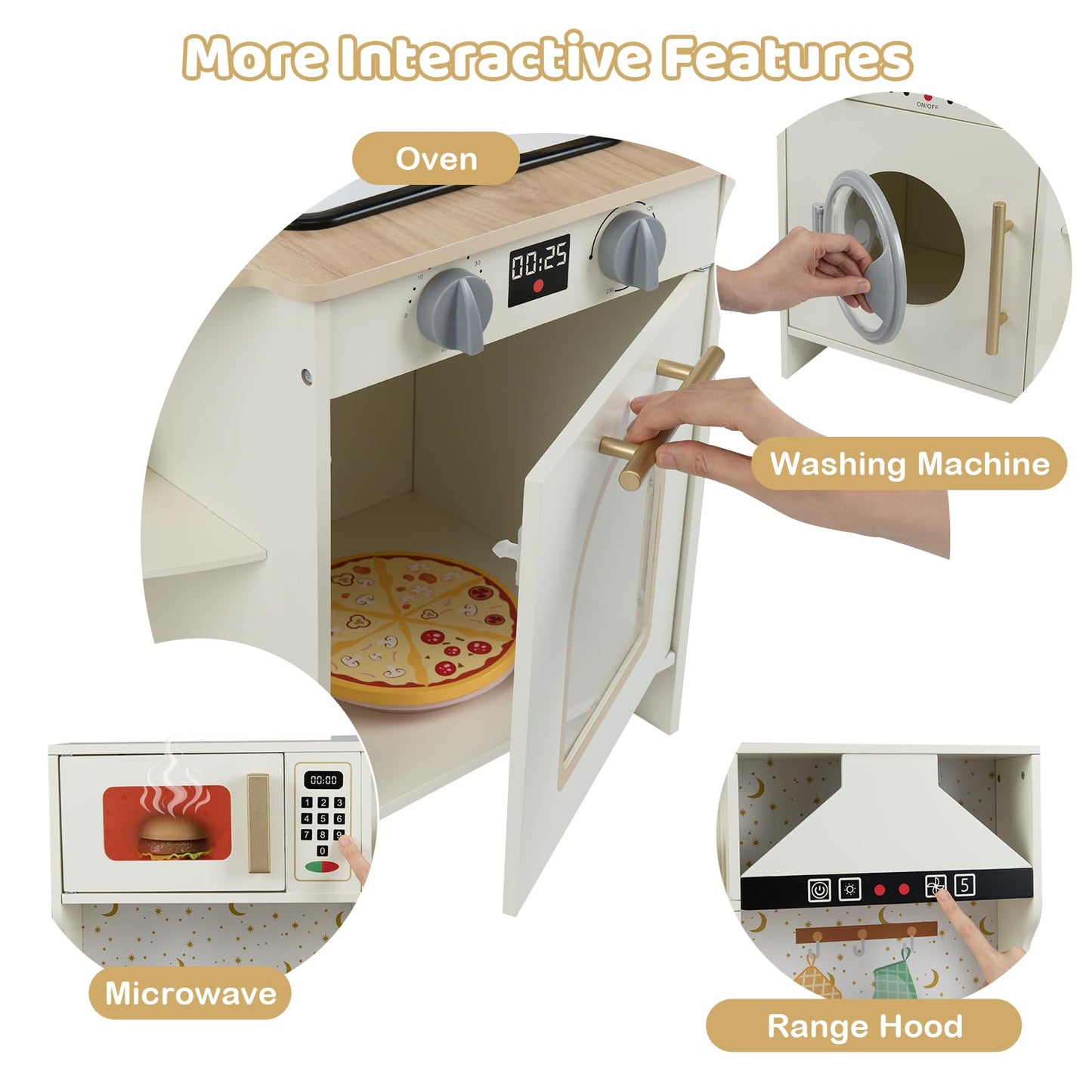 Wooden Corner Kitchen Playset with Working Faucet and Realist Sounds