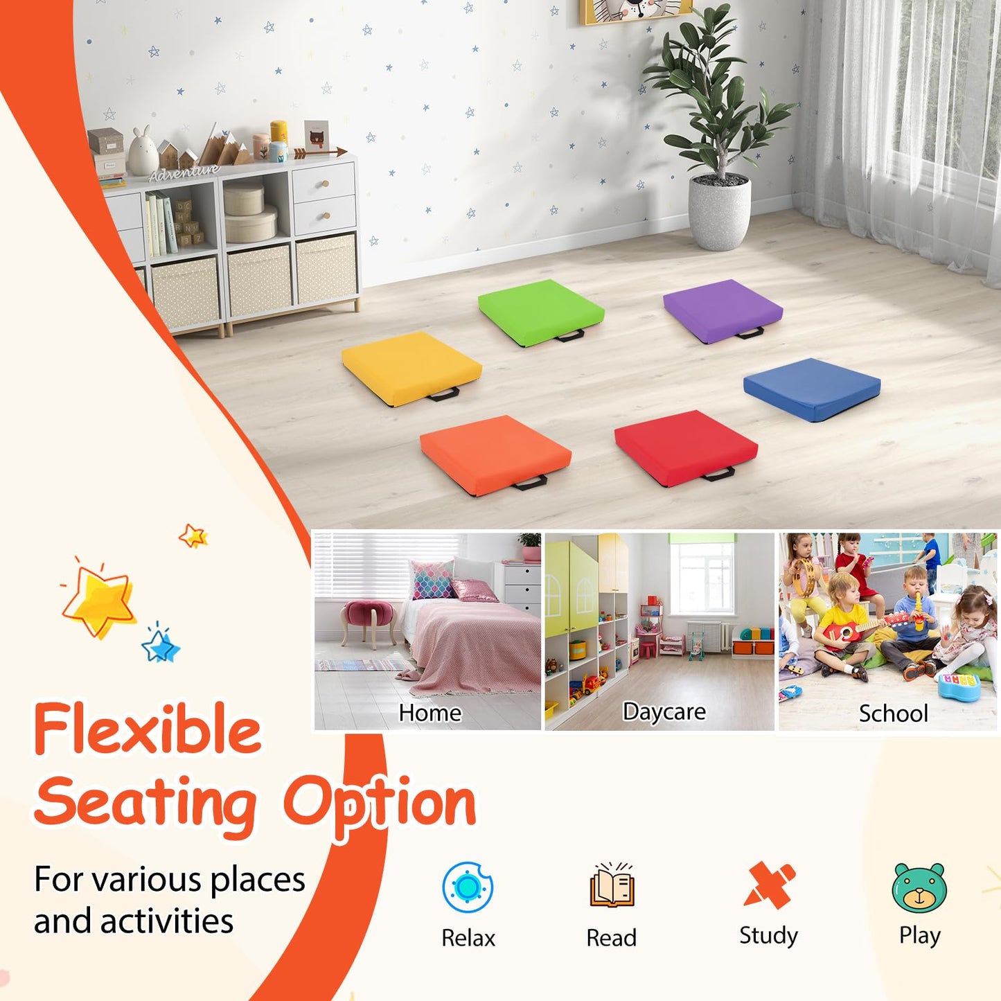 6 PCS Square Kids Seat Cushions with Handle