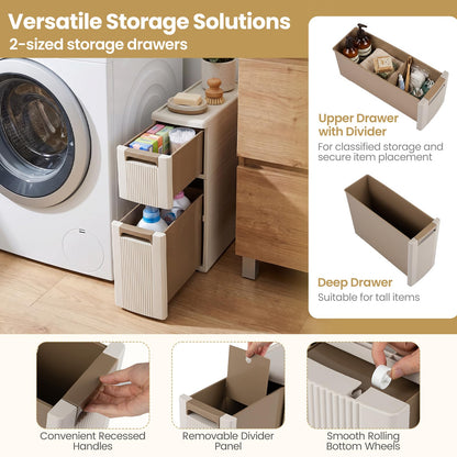 Slim Bathroom Floor Cabinet with 2/3/4 Drawers on Wheels