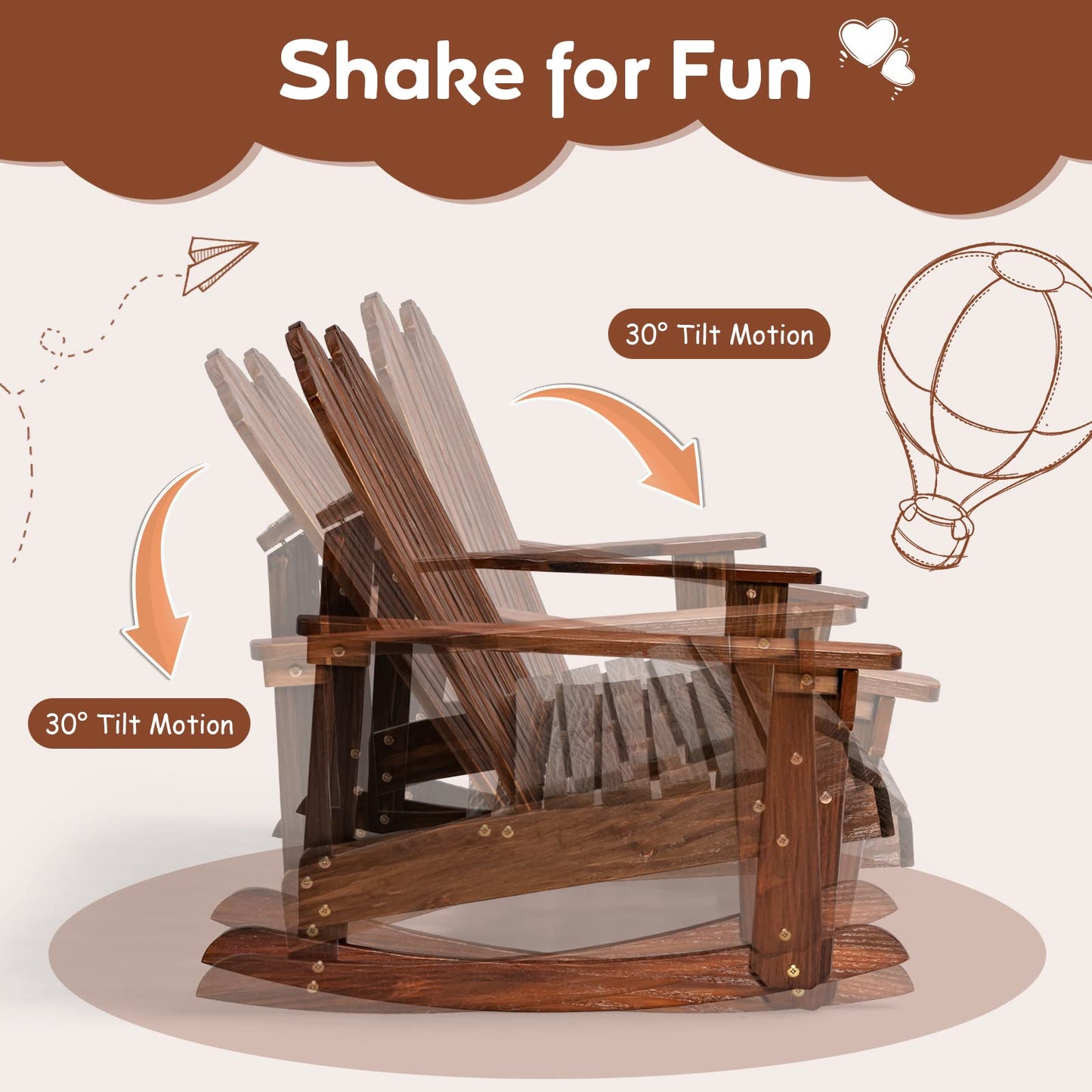 2 Person Outdoor Rocking Adirondack Chair Bench for Kids