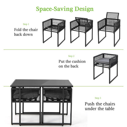 3 Pieces PE Rattan Outdoor Bistro Set with Cushions & Folding Backrests