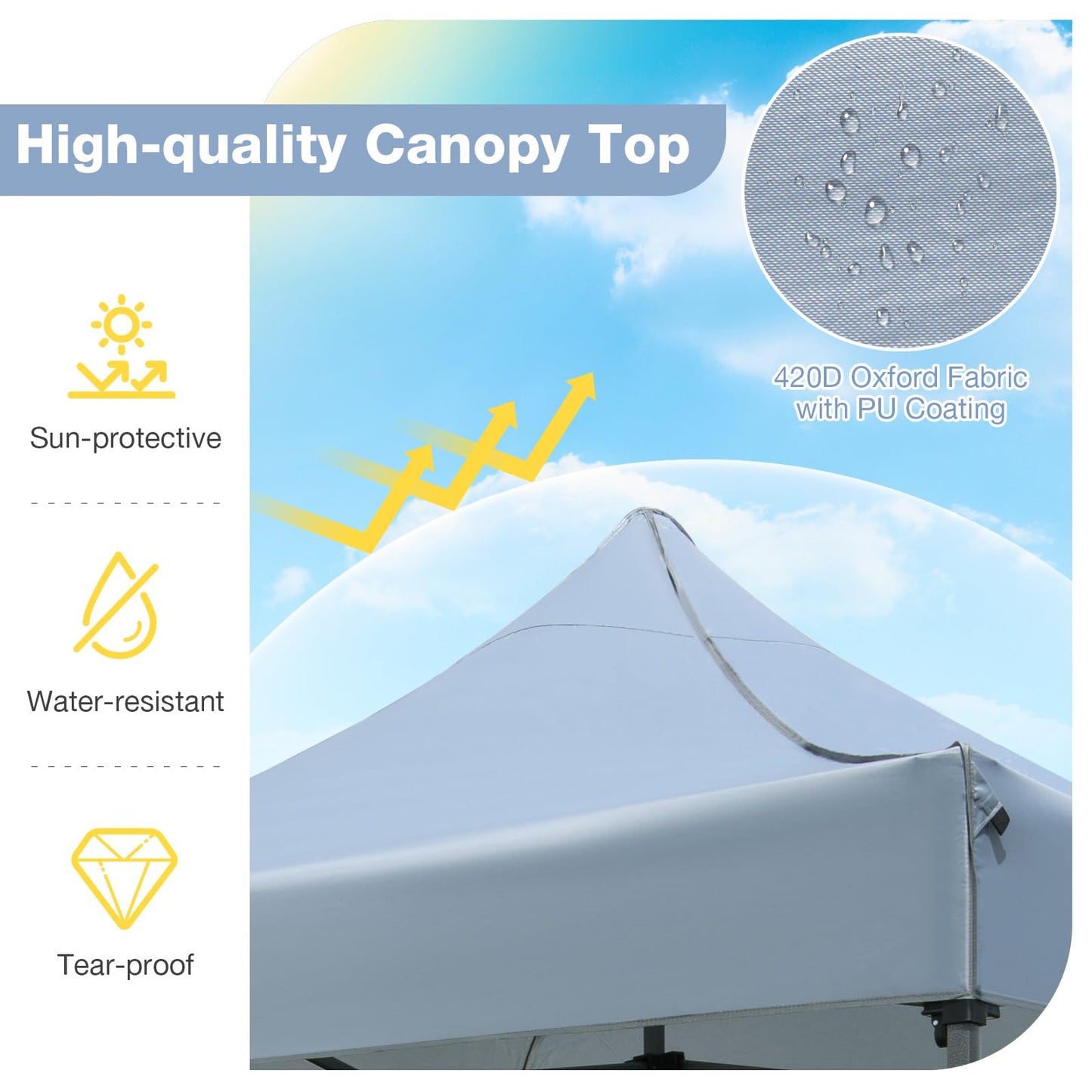 3m x 3m Pop up Canopy Tent, Height Adjustable Easy Setup Gazebo Shelter with Wheeled Bag