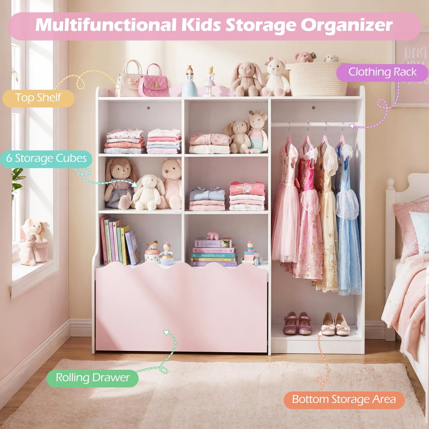 Kids Dress up Storage Wardrobe, Children Toy Storage Organizer