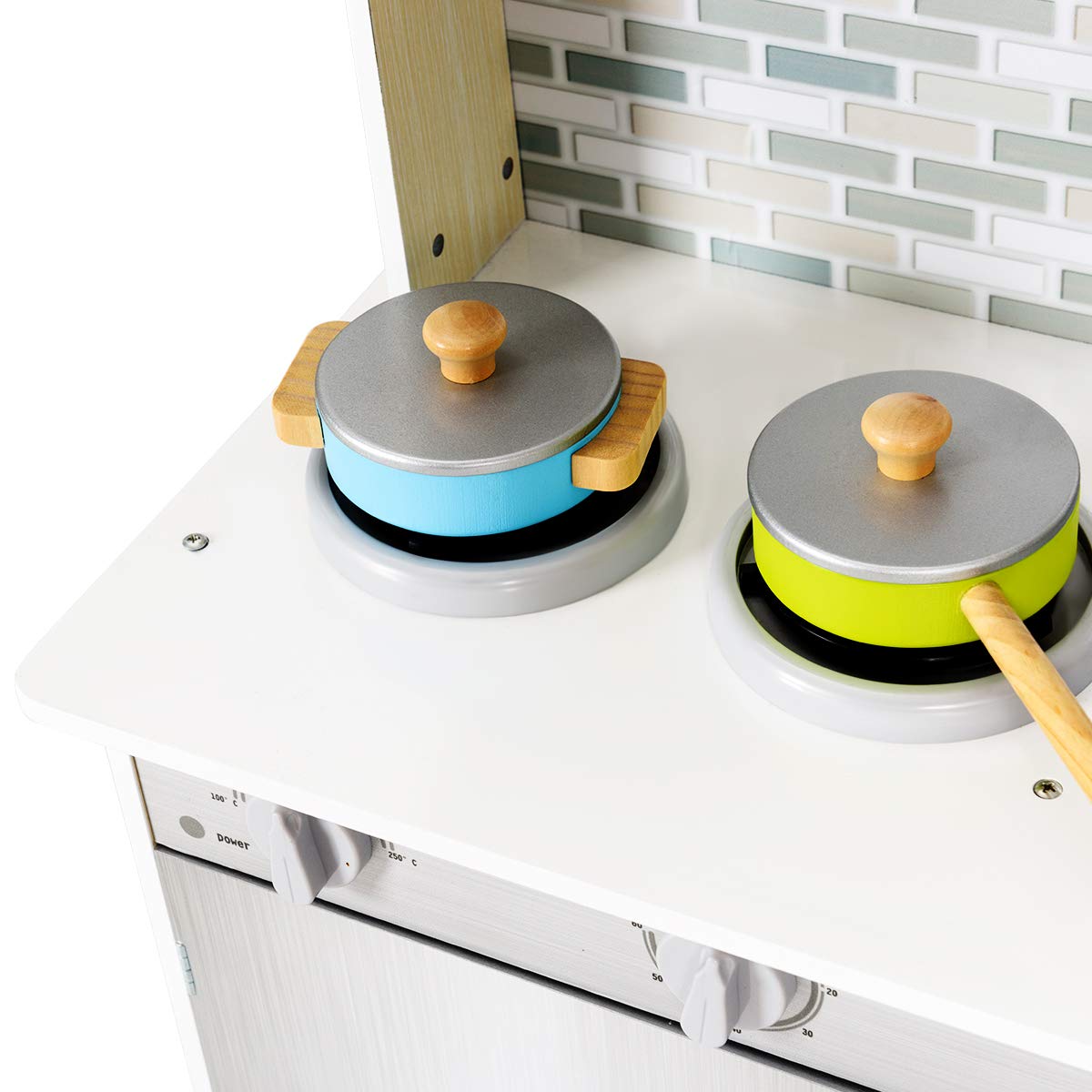 Wooden Play Kitchen with Utensil Set