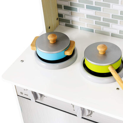 Wooden Play Kitchen with Utensil Set