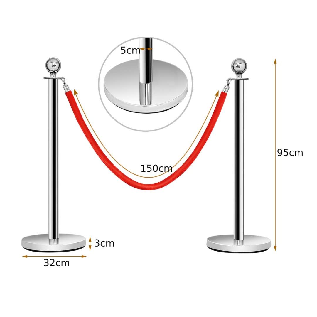 Set of 6 Queue Rope Barrier, 150cm Stanchion Rope Divider with Metal Base