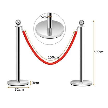 Set of 6 Queue Rope Barrier, 150cm Stanchion Rope Divider with Metal Base