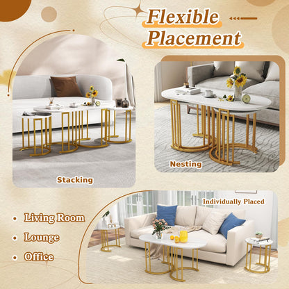 3-Piece Nesting Coffee Table Set 110cm Coffee Table with 2 Side Tables