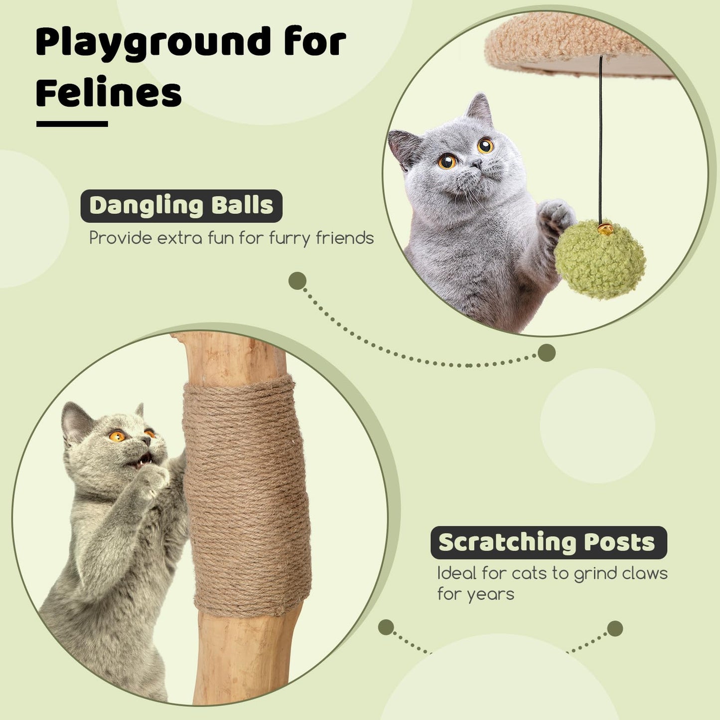 Cute Cat Activity Center with Padded Top Perch and Dangling Bell Balls for Indoor Cats