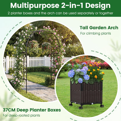 Garden Arch with Planter Box, 2M Metal Pergola Arbor Trellis with Self-Watering System
