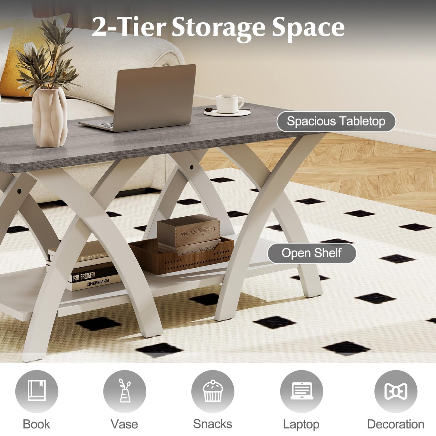 Coffee Table, Farmhouse Wooden Cocktail Center Table