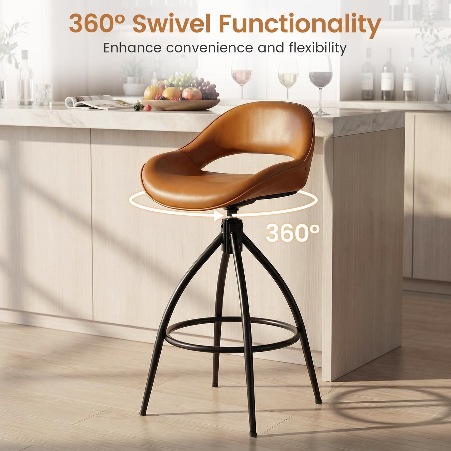 Swivel Bar Stools Set of 2 Counter Height Barstools with Backrest and Footrest