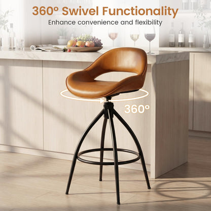 Swivel Bar Stools Set of 2 Counter Height Barstools with Backrest and Footrest