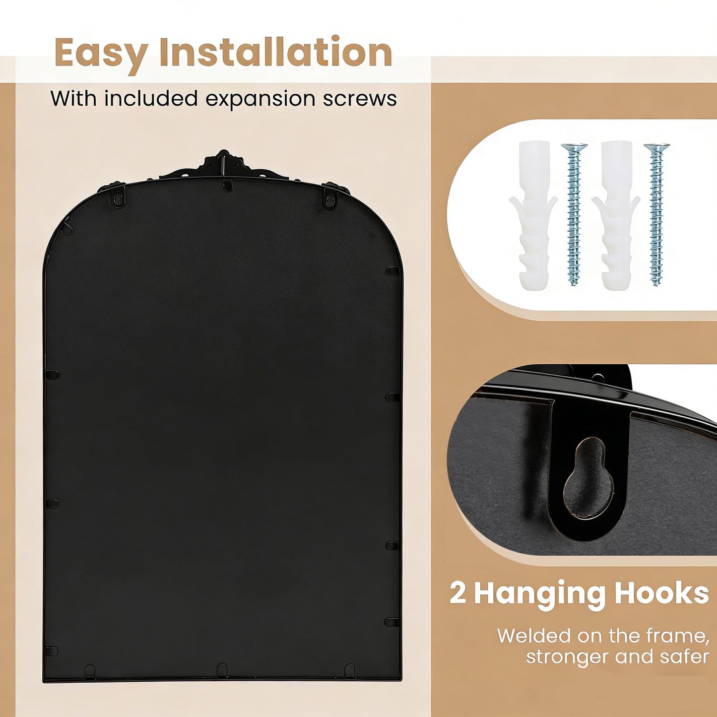 Dramatic Arched Wall Mirror with Baroque Ornate Frame