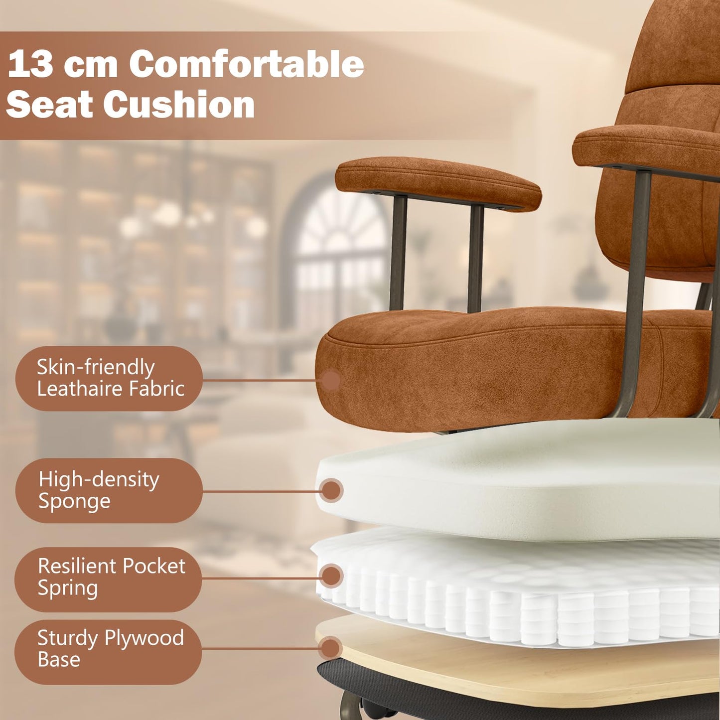Height Adjustable Swivel Computer Desk Chair with Rocking Backrest and Armrests