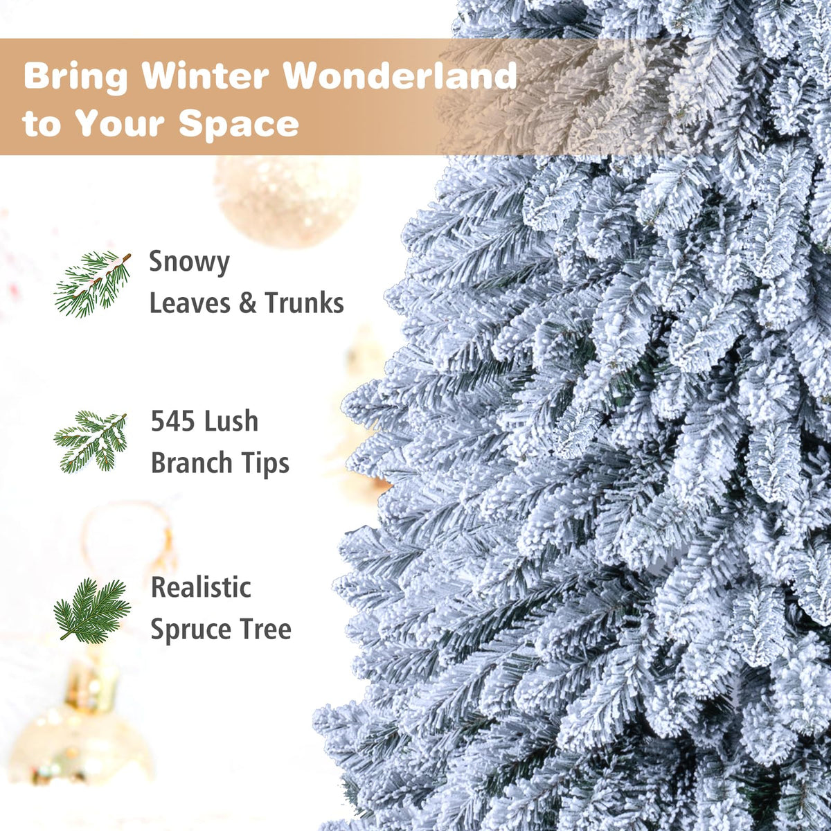 6FT Pop up Artificial Christmas Tree, Snow Flocked Xmas Tree