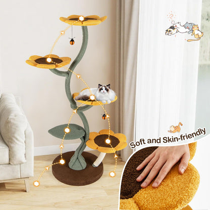Cat Tree, 175cm Tall Cat Tower with 4 Flower-shaped Platforms