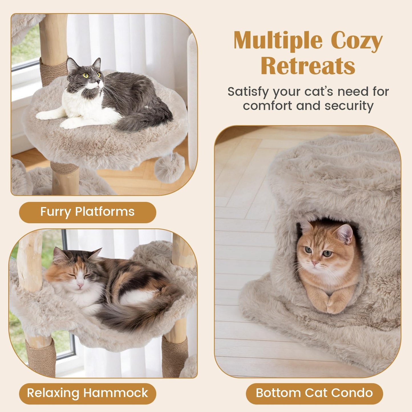 147cm Cat Tree Tower with Cat Cave with Sisal Scratching Poles and 2 Plush Play Balls for Indoor Cats