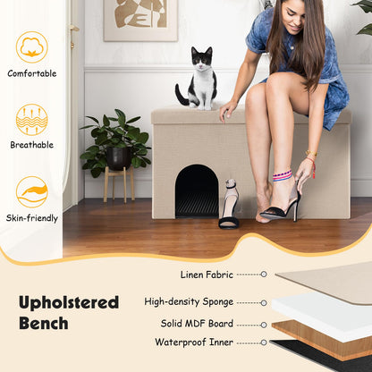 3-in-1 Hidden Cat Washroom Ottoman Shoe Bench