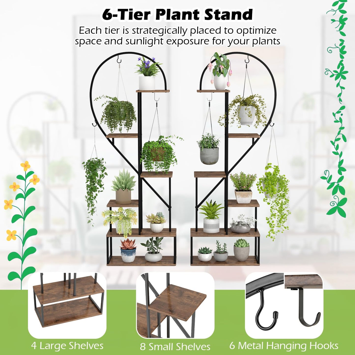 6-Tier Metal Plant Stand Heart-Shape Ladder Plant Shelves