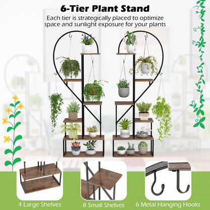 6-Tier Metal Plant Stand Heart-Shape Ladder Plant Shelves