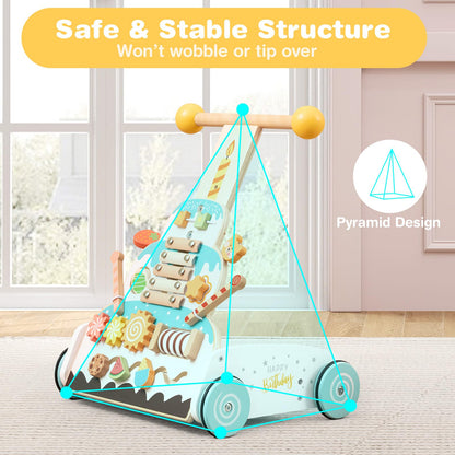 Height Adjustable Wooden Baby Walker with Activity Center