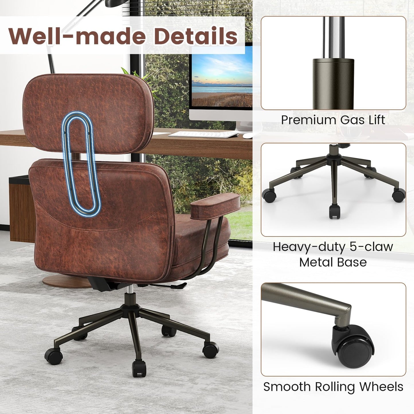 Home Office Chair, Mid Century Modern Suede Fabric Computer Desk Chair