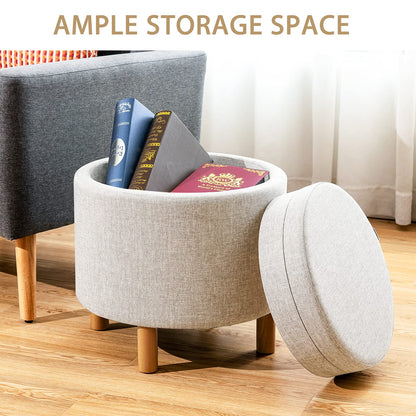 Modern Round Padded Storage Ottoman with Hidden Storage Space